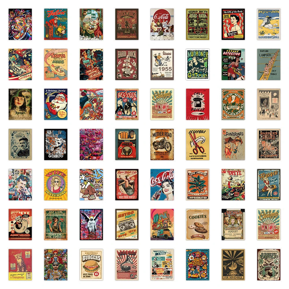 10/30/60PCS Retro American Style Vintage Poster Cartoon Stickers