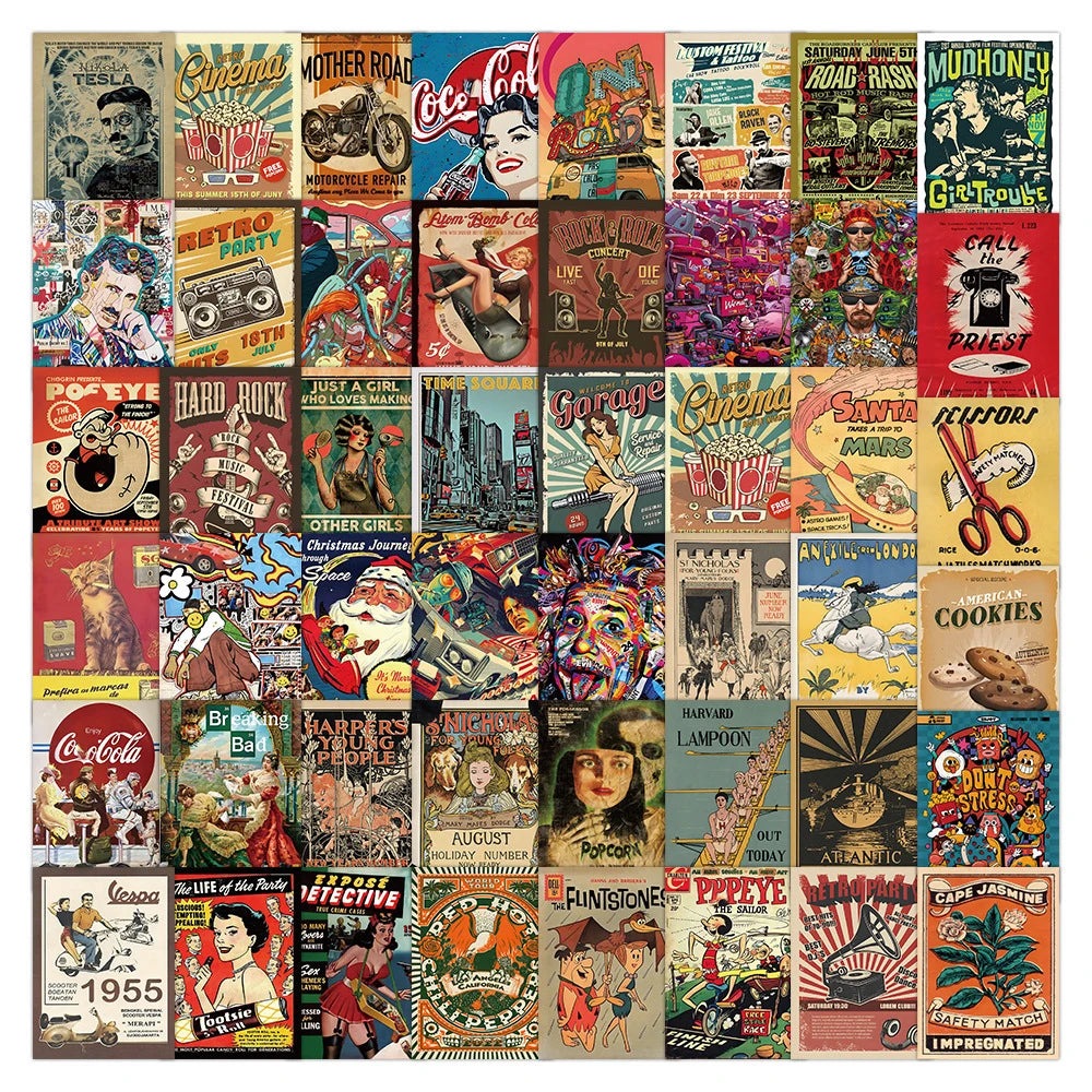 10/30/60PCS Retro American Style Vintage Poster Cartoon Stickers